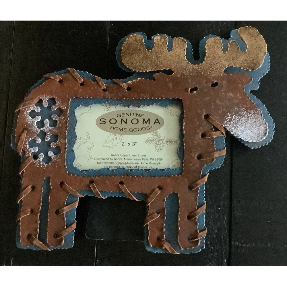 NEW Rustic Moose And Bear snowflake SONOMA  METAL Picture Frames‎ (A)